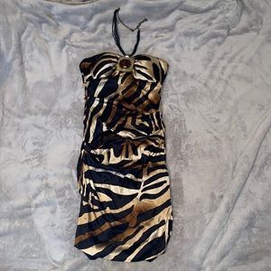 cheetah no strap dress tie around neck